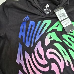 Boys Size 10/12 Adidas Black Hoodie with Gradient Logo Print /Lightweight /NEW